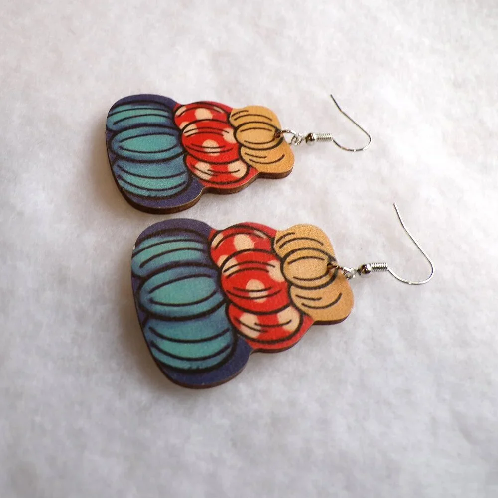 Fall Pumpkin Earrings Multicolor Wood Dangle Festive